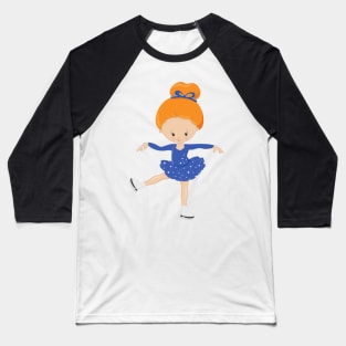 Figure Skating, Ice Skating Girl, Orange Hair Baseball T-Shirt